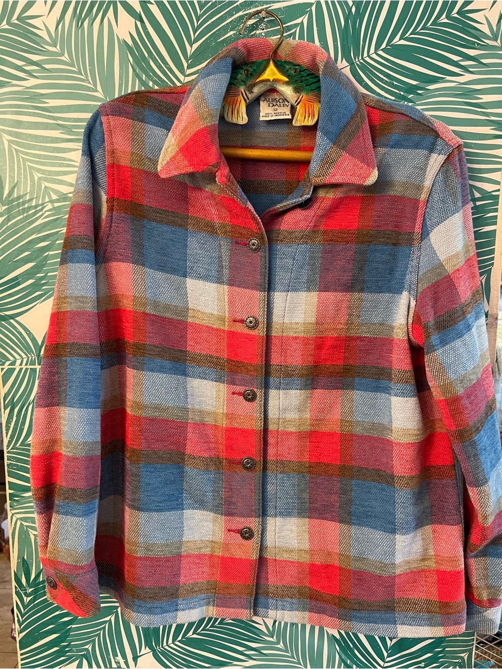 Allison Daley Red & Blue Plaid Button-Down Shirt Jacket Sz 12